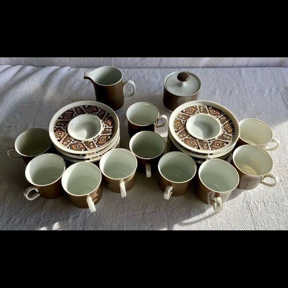 Vtg MCM Sango Japan Aquarius Bric A Brac Pattern 4 Cups & Saucers EVC Used On TV - Picture 4 of 11